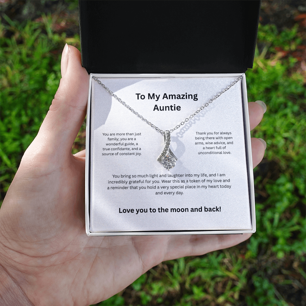 Auntie Aunt Love Knot Necklace - Birthday Jewelry Gift from Niece or Nephew