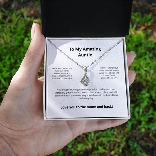 Auntie Aunt Love Knot Necklace - Birthday Jewelry Gift from Niece or Nephew